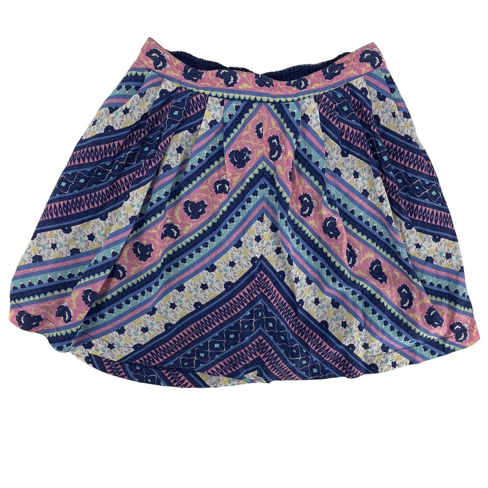 Free People Mini Skirt Womens Small Pink Navy Blue Excellent Boho Mixed Print